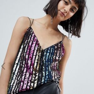 NEW ASOS sequin cami with strap detail in rainbow